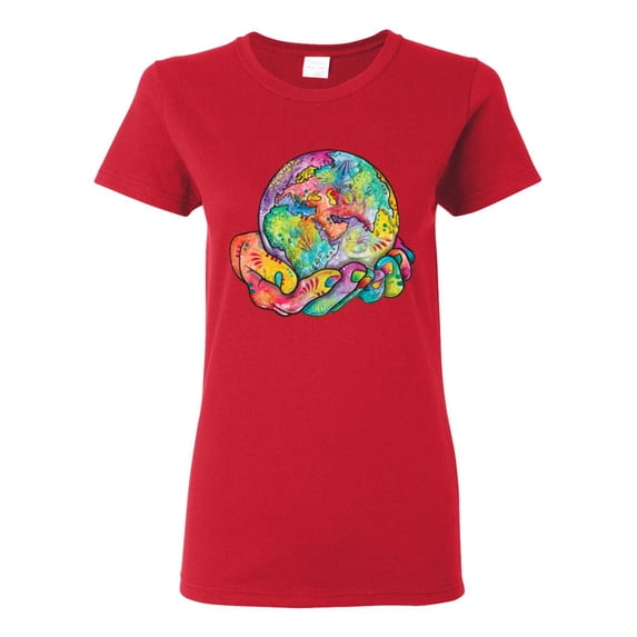 Wild Bobby Rainbow Painted I've Got The Whole World Dean Russo Design Inspirational/Christian Women Graphic Tee, Red, Medium
