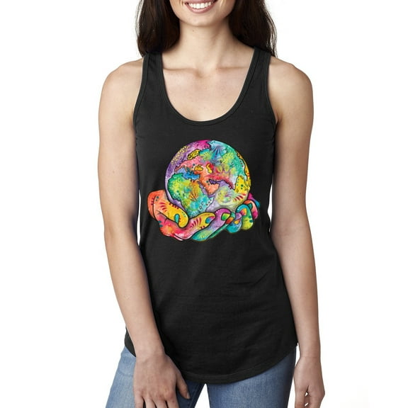 Wild Bobby Rainbow Painted I've Got The Whole World Dean Russo Design Inspirational/Christian Women Racerback Tank Top, Black, Small