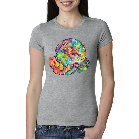 Wild Bobby Rainbow Painted I've Got The Whole World Dean Russo Design Inspirational/Christian Women Slim Fit Junior Tee, Heather Grey, Small
