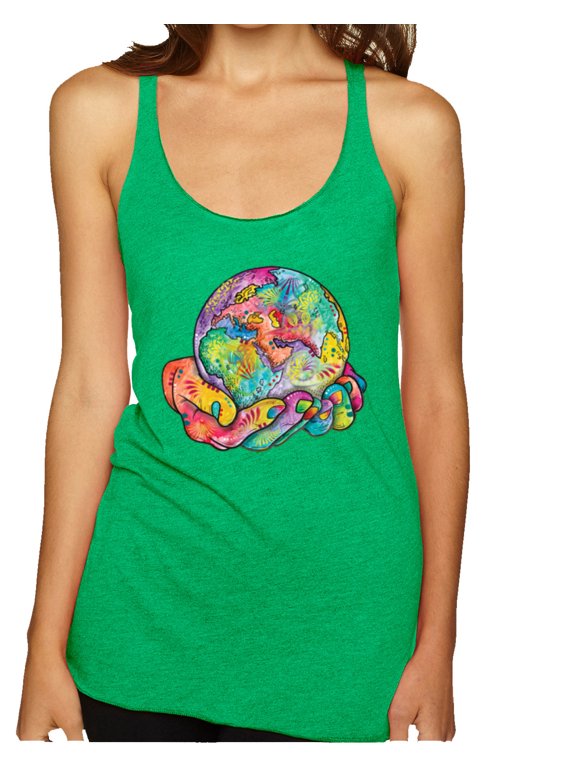 Rainbow Painted I've Got The Whole World Dean Russo Design Inspirational/Christian Women Tri-Blend Racerback Tank Top, Envy, Large
