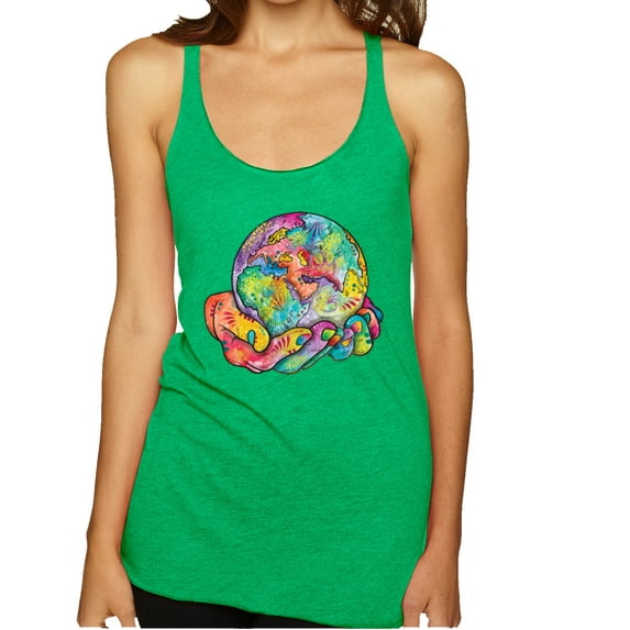 Wild Bobby Rainbow Painted I've Got The Whole World Dean Russo Design Inspirational/Christian Women Tri-Blend Racerback Tank Top, Envy, Medium
