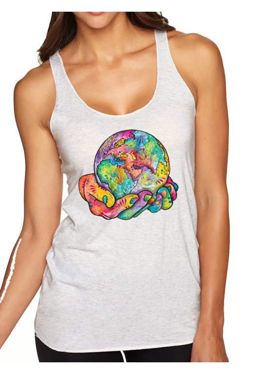 Rainbow Painted I've Got The Whole World Dean Russo Design Inspirational/Christian Women Tri-Blend Racerback Tank Top, Heather White, Large
