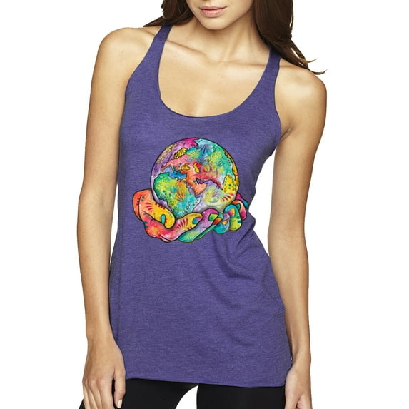 Wild Bobby Rainbow Painted I've Got The Whole World Dean Russo Design Inspirational/Christian Women Tri-Blend Racerback Tank Top, Purple Rush, Small