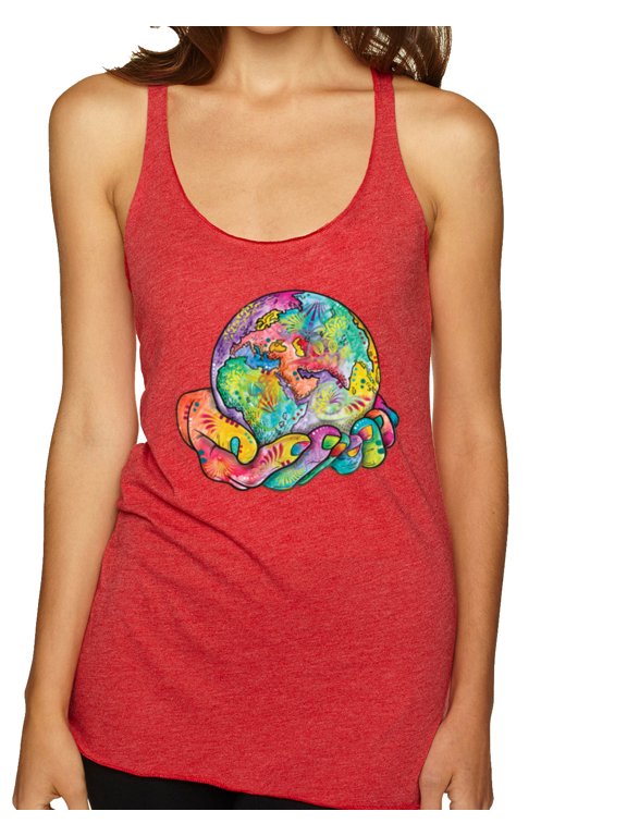 Rainbow Painted I've Got The Whole World Dean Russo Design Inspirational/Christian Women Tri-Blend Racerback Tank Top, Vintage Red, Small