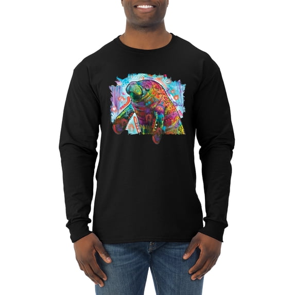 Wild Bobby Rainbow Painted Manatee Dean Russo Design Animal Lover Men Long Sleeve Shirt, Black, Small