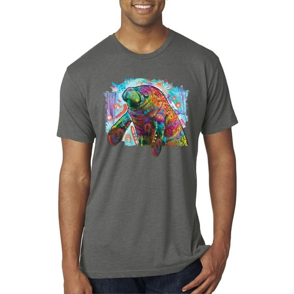 Wild Bobby Rainbow Painted Manatee Dean Russo Design Animal Lover Men Premium Tri Blend Tee, Dark Heather, Medium