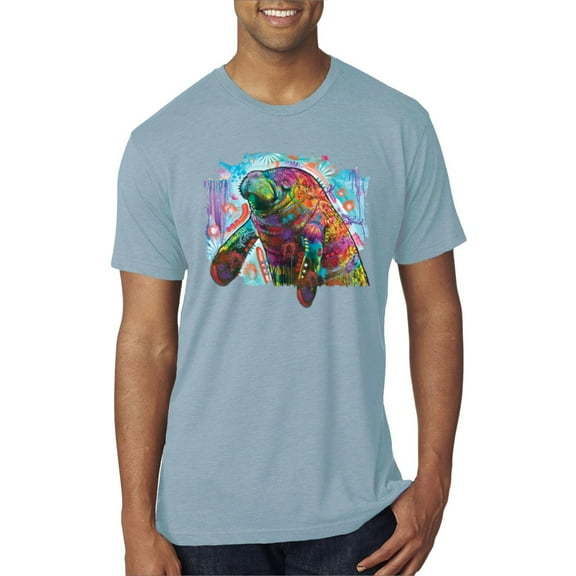 Wild Bobby Rainbow Painted Manatee Dean Russo Design Animal Lover Men Premium Tri Blend Tee, Denim, X-Large