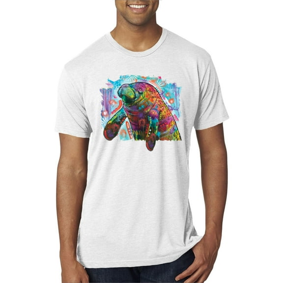 Wild Bobby Rainbow Painted Manatee Dean Russo Design Animal Lover Men Premium Tri Blend Tee, Heather White, X-Large