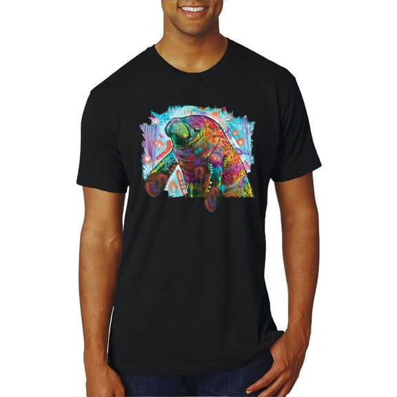 Wild Bobby Rainbow Painted Manatee Dean Russo Design Animal Lover Men Premium Tri Blend Tee, True Black, Small