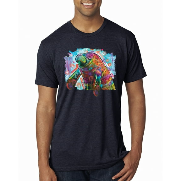 Wild Bobby Rainbow Painted Manatee Dean Russo Design Animal Lover Men Premium Tri Blend Tee, Vintage Navy, Medium