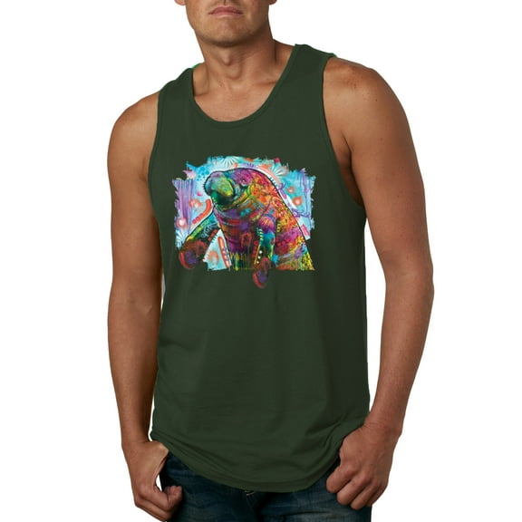 Wild Bobby Rainbow Painted Manatee Dean Russo Design Animal Lover Men Tank Top, Forest Green, Large