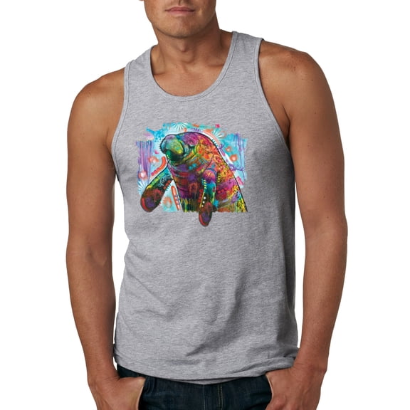 Wild Bobby Rainbow Painted Manatee Dean Russo Design Animal Lover Men Tank Top, Heather Grey, Small