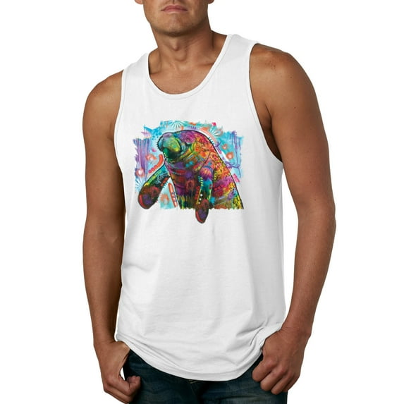 Wild Bobby Rainbow Painted Manatee Dean Russo Design Animal Lover Men Tank Top, White, XX-Large