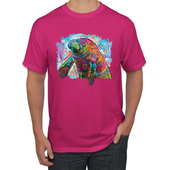 Wild Bobby Rainbow Painted Manatee Dean Russo Design Animal Lover Men Tee, Fuschia, Small