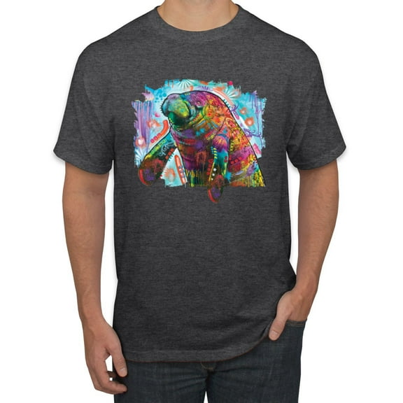 Wild Bobby Rainbow Painted Manatee Dean Russo Design Animal Lover Men Tee, Heather Black, Large