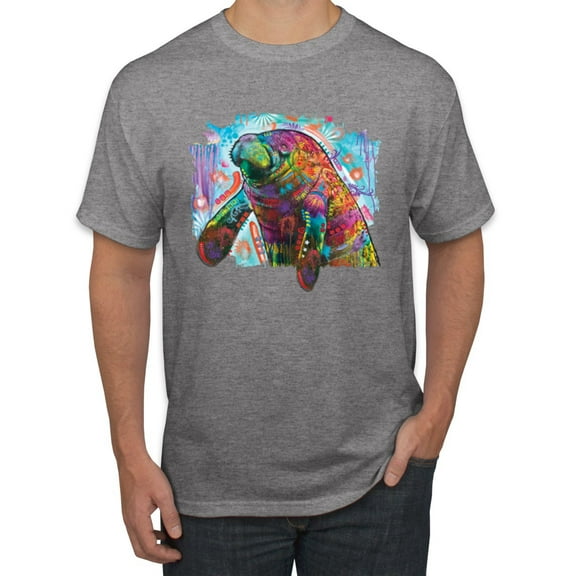 Wild Bobby Rainbow Painted Manatee Dean Russo Design Animal Lover Men Tee, Heather Grey, Medium