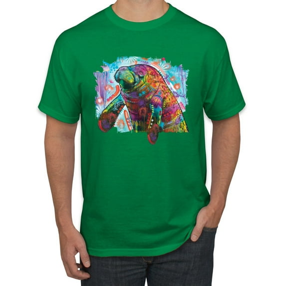 Wild Bobby Rainbow Painted Manatee Dean Russo Design Animal Lover Men Tee, Kelly, Medium