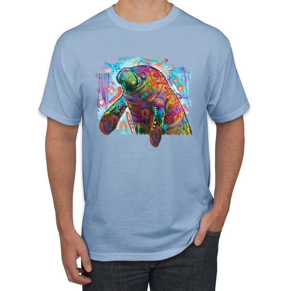 Wild Bobby Rainbow Painted Manatee Dean Russo Design Animal Lover Men Tee, Light Blue, Small