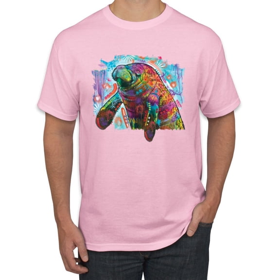 Wild Bobby Rainbow Painted Manatee Dean Russo Design Animal Lover Men Tee, Light Pink, 4X-Large
