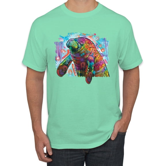 Wild Bobby Rainbow Painted Manatee Dean Russo Design Animal Lover Men Tee, Mint, Small