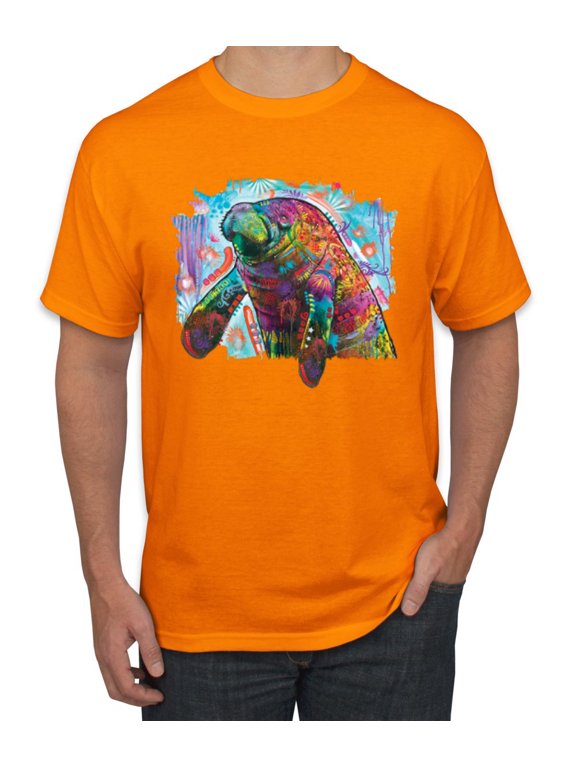 Rainbow Painted Manatee Dean Russo Design Animal Lover Men Tee, Orange, Small