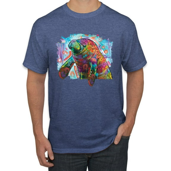 Wild Bobby Rainbow Painted Manatee Dean Russo Design Animal Lover Men Tee, Vintage Heather Blue, X-Large
