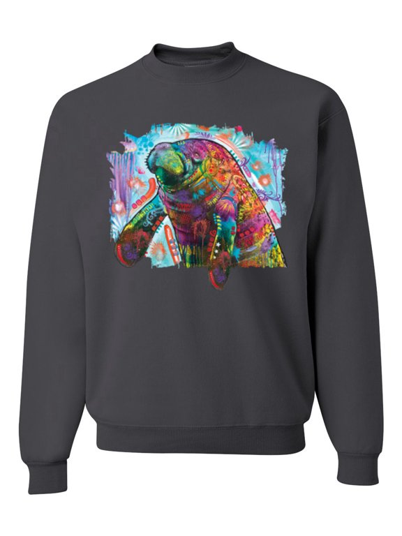 Rainbow Painted Manatee Dean Russo Design Animal Lover Unisex Crewneck Sweatshirt, Charcoal, Large