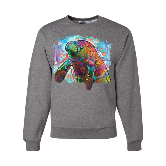 Wild Bobby Rainbow Painted Manatee Dean Russo Design Animal Lover Unisex Crewneck Sweatshirt, Heather Grey, XX-Large