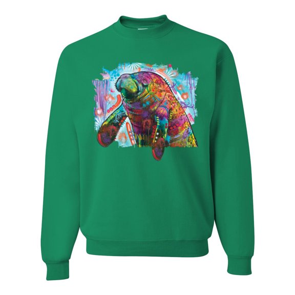 Wild Bobby Rainbow Painted Manatee Dean Russo Design Animal Lover Unisex Crewneck Sweatshirt, Kelly, Small