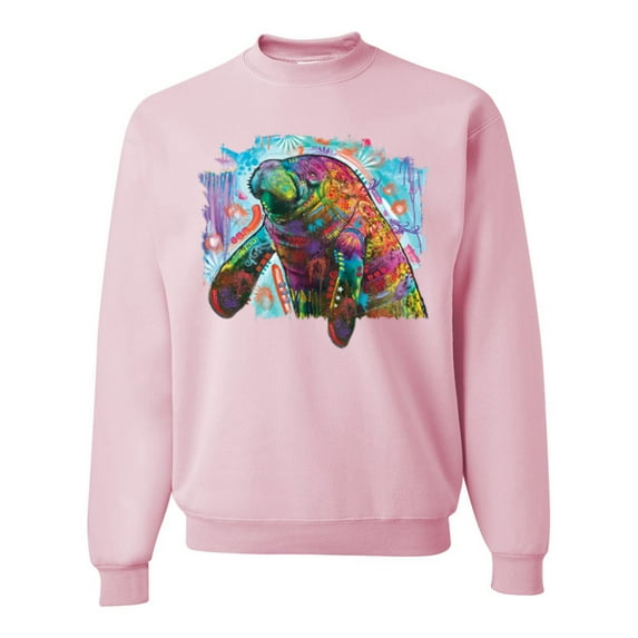 Wild Bobby Rainbow Painted Manatee Dean Russo Design Animal Lover Unisex Crewneck Sweatshirt, Light Pink, XX-Large