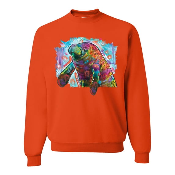 Wild Bobby Rainbow Painted Manatee Dean Russo Design Animal Lover Unisex Crewneck Sweatshirt, Orange, Small
