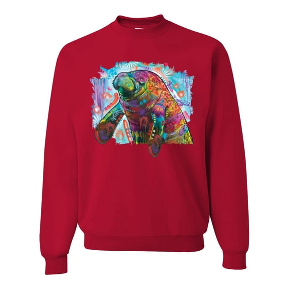 Wild Bobby Rainbow Painted Manatee Dean Russo Design Animal Lover Unisex Crewneck Sweatshirt, Red, Large