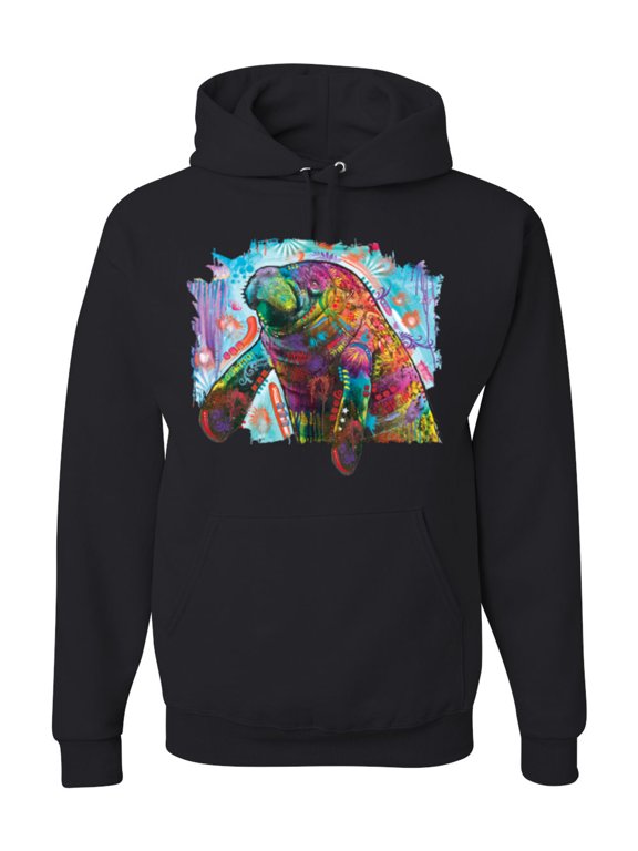 Rainbow Painted Manatee Dean Russo Design Animal Lover Unisex Hoodie Sweatshirt, Black, Large