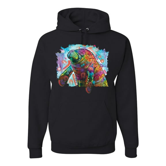 Wild Bobby Rainbow Painted Manatee Dean Russo Design Animal Lover Unisex Hoodie Sweatshirt, Black, XX-Large