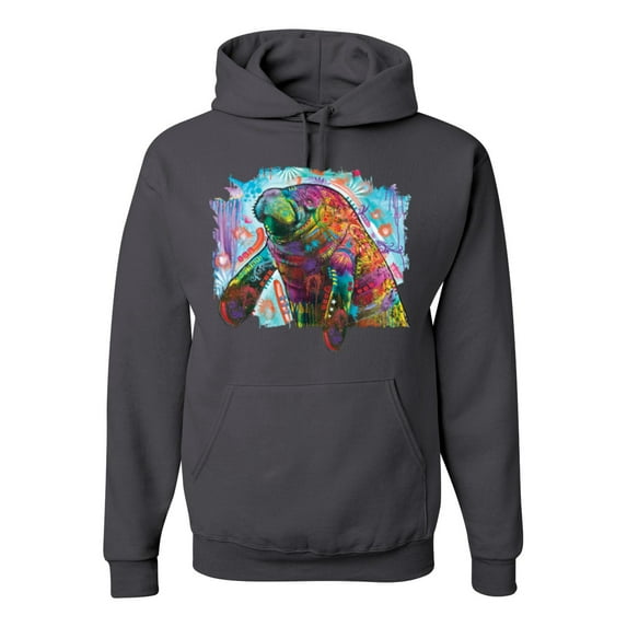 Wild Bobby Rainbow Painted Manatee Dean Russo Design Animal Lover Unisex Hoodie Sweatshirt, Charcoal, XX-Large