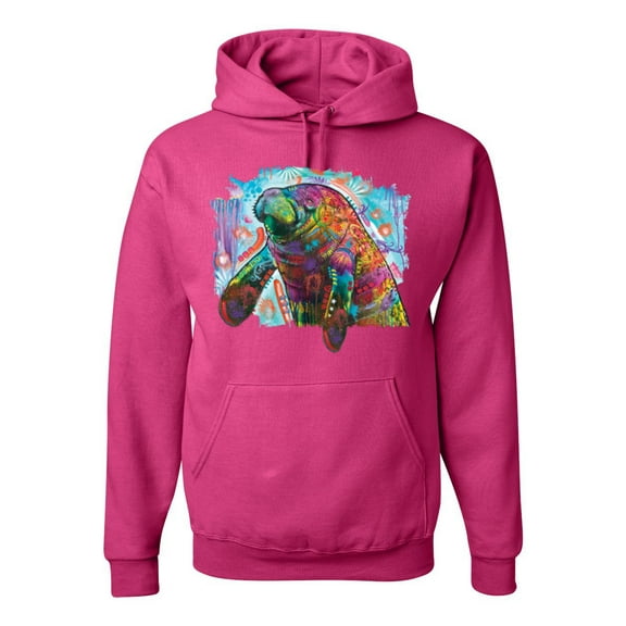 Wild Bobby Rainbow Painted Manatee Dean Russo Design Animal Lover Unisex Hoodie Sweatshirt, Fuschia, Medium