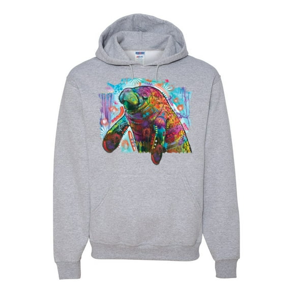 Wild Bobby Rainbow Painted Manatee Dean Russo Design Animal Lover Unisex Hoodie Sweatshirt, Heather Grey, X-Large