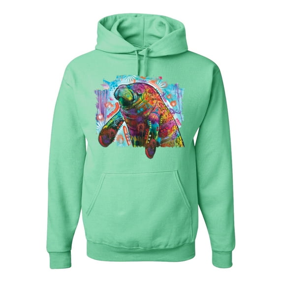 Wild Bobby Rainbow Painted Manatee Dean Russo Design Animal Lover Unisex Hoodie Sweatshirt, Mint, Small