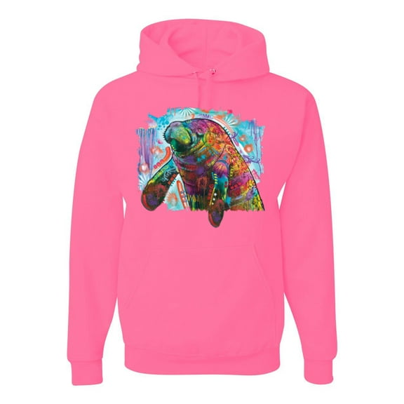 Wild Bobby Rainbow Painted Manatee Dean Russo Design Animal Lover Unisex Hoodie Sweatshirt, Neon Pink, 3X-Large