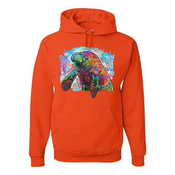 Wild Bobby Rainbow Painted Manatee Dean Russo Design Animal Lover Unisex Hoodie Sweatshirt, Orange, X-Large