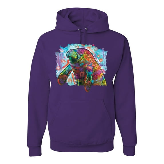Wild Bobby Rainbow Painted Manatee Dean Russo Design Animal Lover Unisex Hoodie Sweatshirt, Purple, X-Large