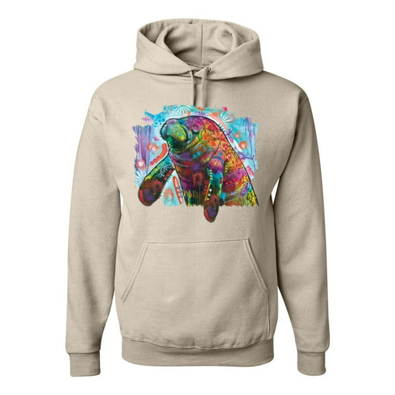 Wild Bobby Rainbow Painted Manatee Dean Russo Design Animal Lover Unisex Hoodie Sweatshirt, Sandstone, X-Large