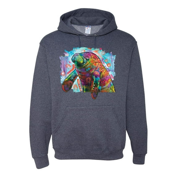 Wild Bobby Rainbow Painted Manatee Dean Russo Design Animal Lover Unisex Hoodie Sweatshirt, Vintage Heather Navy, 3X-Large