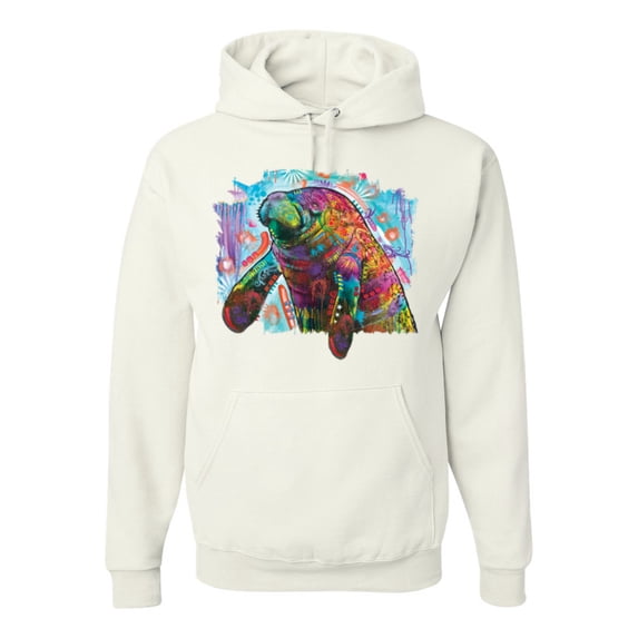 Wild Bobby Rainbow Painted Manatee Dean Russo Design Animal Lover Unisex Hoodie Sweatshirt, White, XX-Large