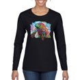 thumbnail image 1 of Wild Bobby Rainbow Painted Manatee Dean Russo Design Animal Lover Women Graphic Long Sleeve Tee, Black, Small, 1 of 6
