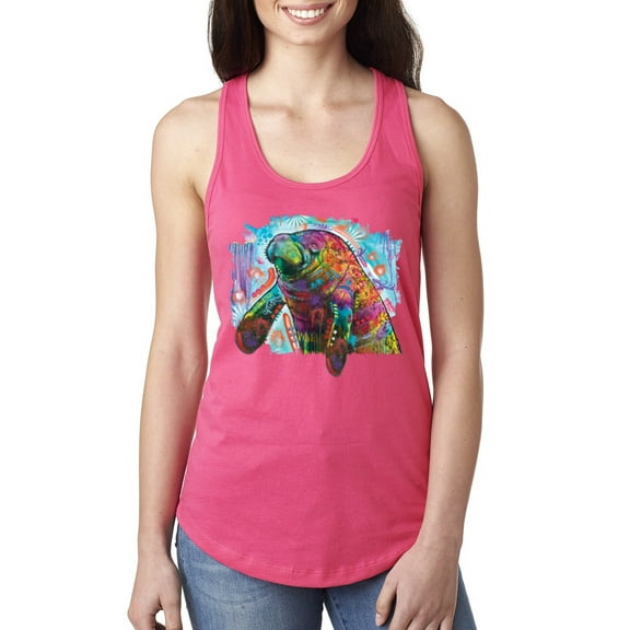 Wild Bobby Rainbow Painted Manatee Dean Russo Design Animal Lover Women Racerback Tank Top, Hot Pink, Large