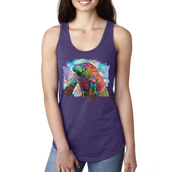 Wild Bobby Rainbow Painted Manatee Dean Russo Design Animal Lover Women Racerback Tank Top, Purple Rush, X-Large