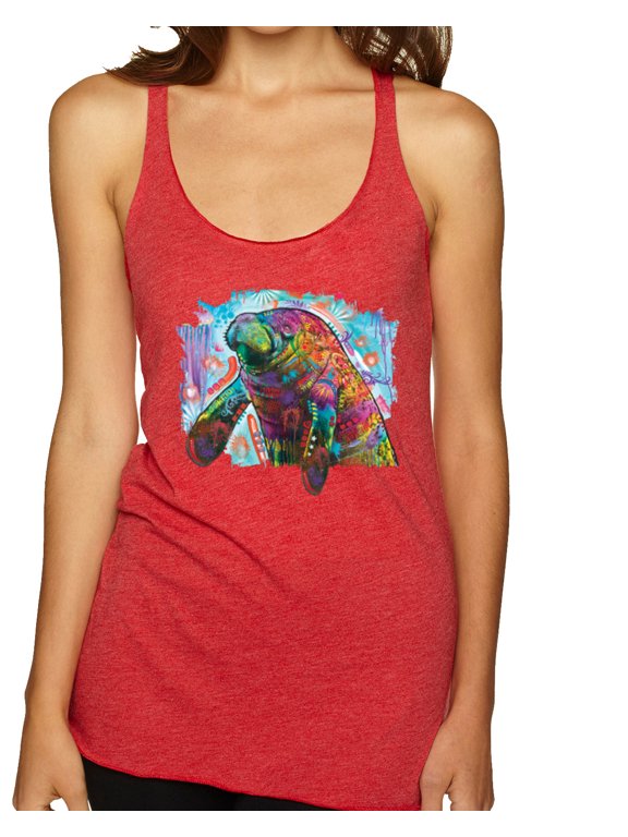 Rainbow Painted Manatee Dean Russo Design Animal Lover Women Tri-Blend Racerback Tank Top, Vintage Red, Large