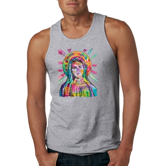 Wild Bobby Rainbow Painted Mother Mary Dean Russo Design Inspirational/Christian Men Tank Top, Heather Grey, Small