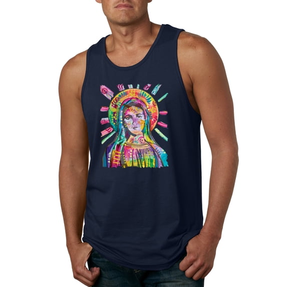 Wild Bobby Rainbow Painted Mother Mary Dean Russo Design Inspirational/Christian Men Tank Top, Navy, Large
